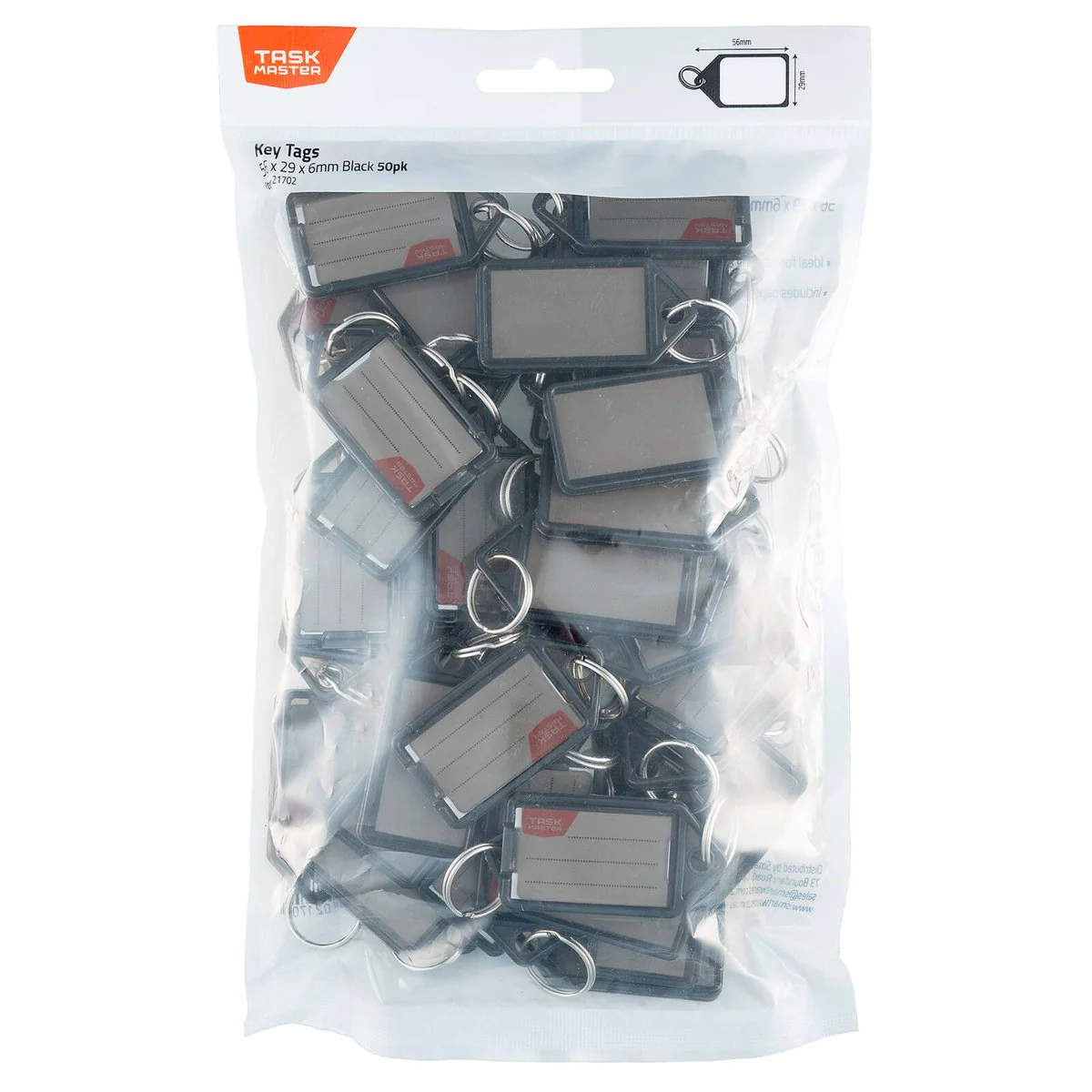 Taskmaster Black Key Tags - 50 Pack - 56x29x6mm - Easy Labelling - Image 2