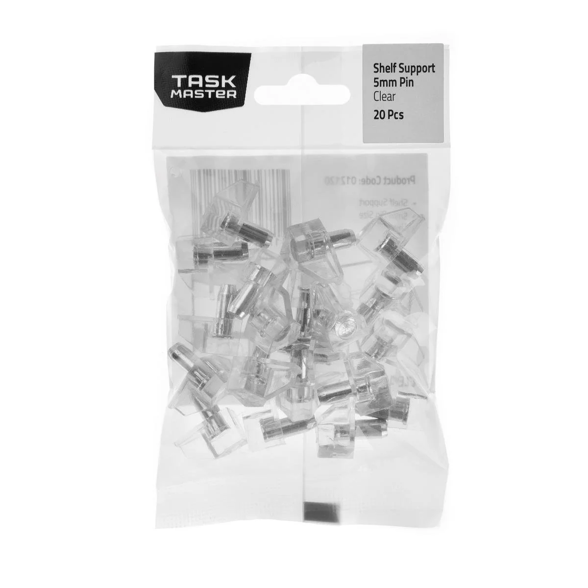 Taskmaster Clear Plastic Shelf Support - 5mm - 20 Pack - Easy Install