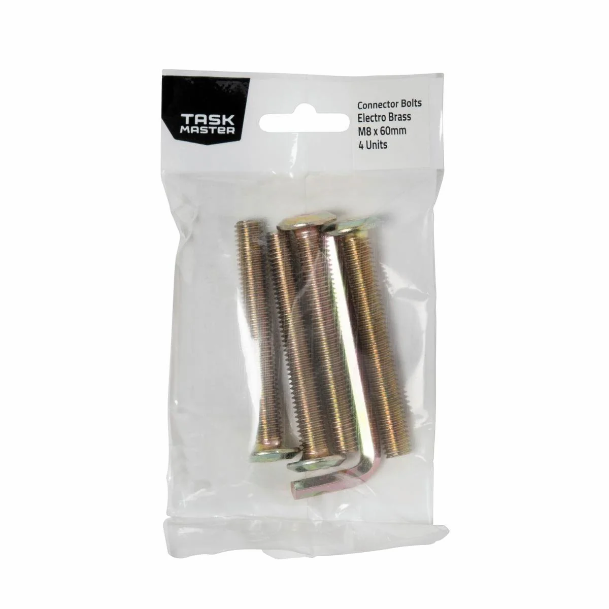 Taskmaster Brass Connector Bolt 4 Pack - M8 x 60mm - Durable