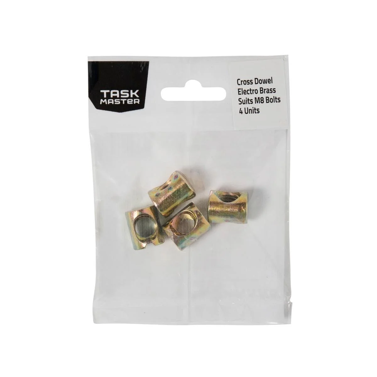 Taskmaster M8 Electro Brass Cross Connector Dowel 4 Pack - 10mm x 15mm