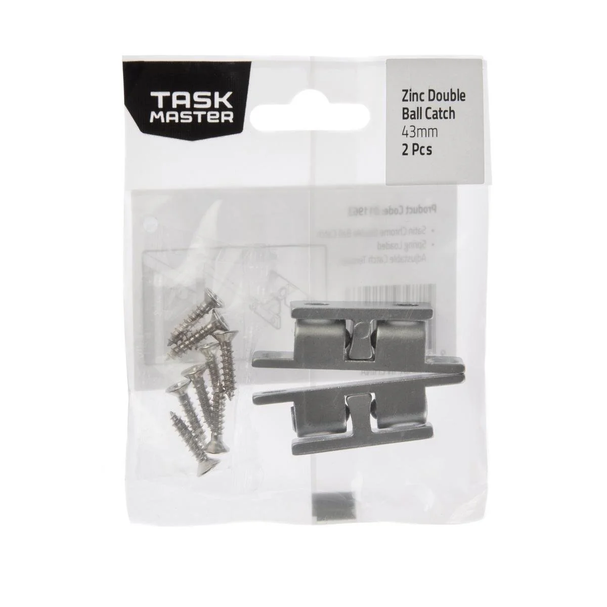 Taskmaster Double Ball Catch - 43mm - Zinc - 2 Pack - Durable Finish