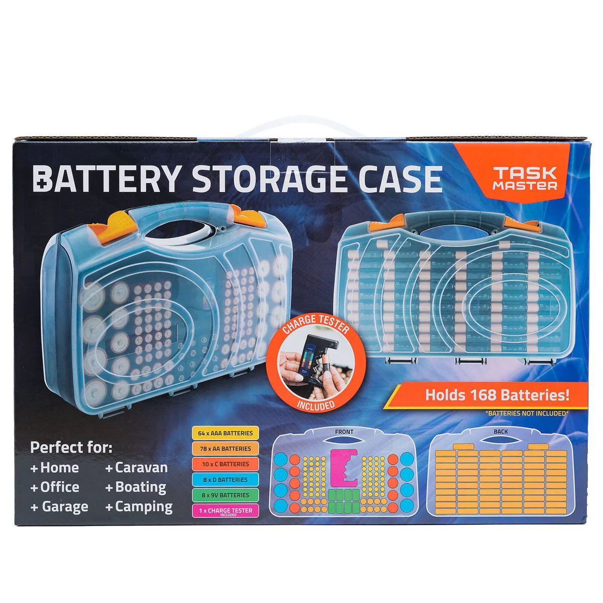 Taskmaster Double Sided Battery Storage Case - Holds 168 Batteries - 345mm x 230mm x 90mm - Includes Battery Tester - Image 2