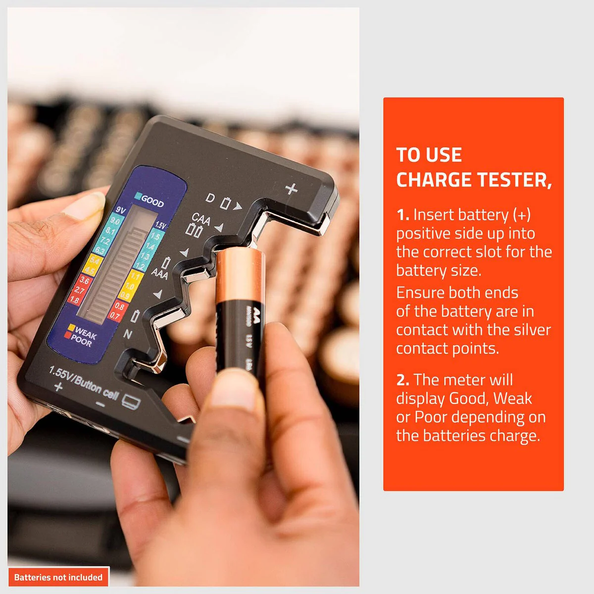 Taskmaster Double Sided Battery Storage Case - Holds 168 Batteries - 345mm x 230mm x 90mm - Includes Battery Tester - Image 4