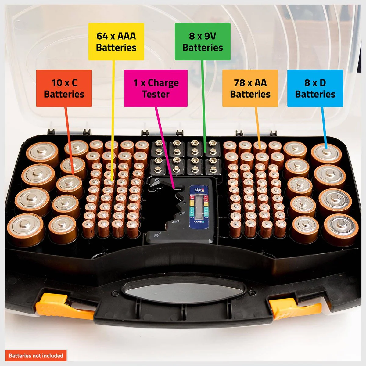 Taskmaster Double Sided Battery Storage Case - Holds 168 Batteries - 345mm x 230mm x 90mm - Includes Battery Tester - Image 5