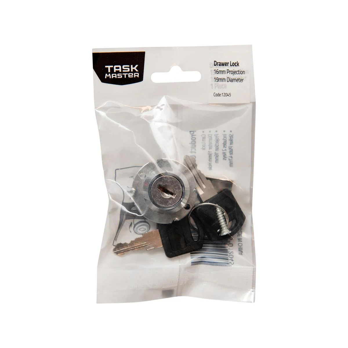 Taskmaster Drawer Lock - 19mm x 16mm - Includes 2 Keys - Security Use