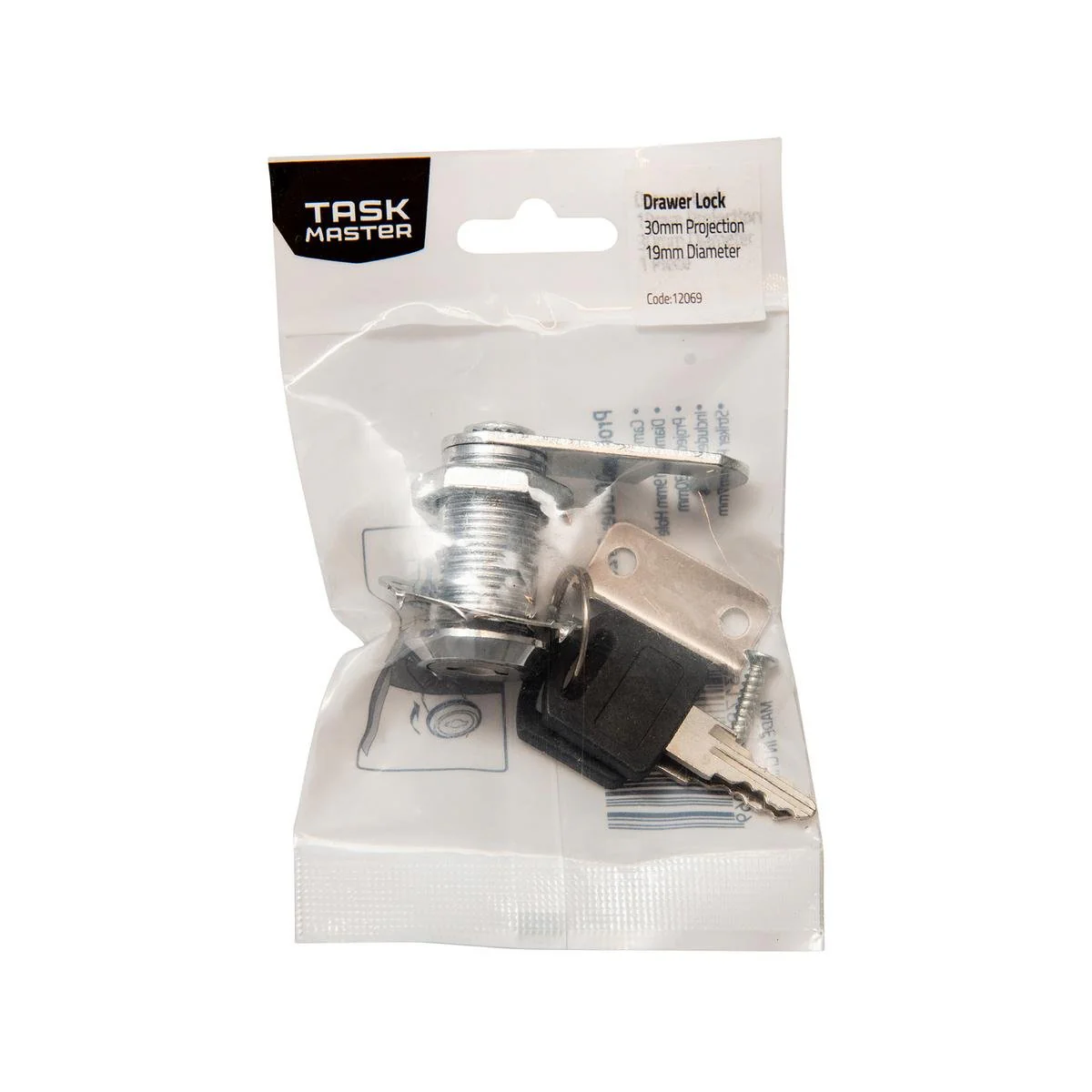 Taskmaster Drawer Lock - 19mm x 30mm - 2 Keys - Security