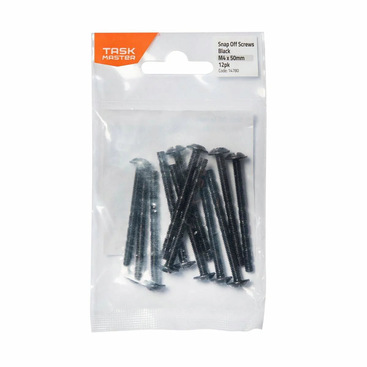 Taskmaster M4 x 50mm Black Snap Off Screw 12 Pack - Fastening Solution