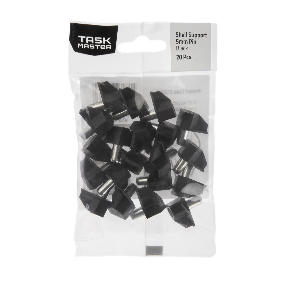 Taskmaster Plastic Shelf Support - 5mm - Black - 20 Pack
