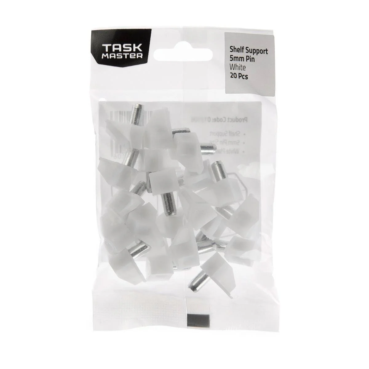 Taskmaster Plastic Shelf Support - 5mm - White - 20 Pack