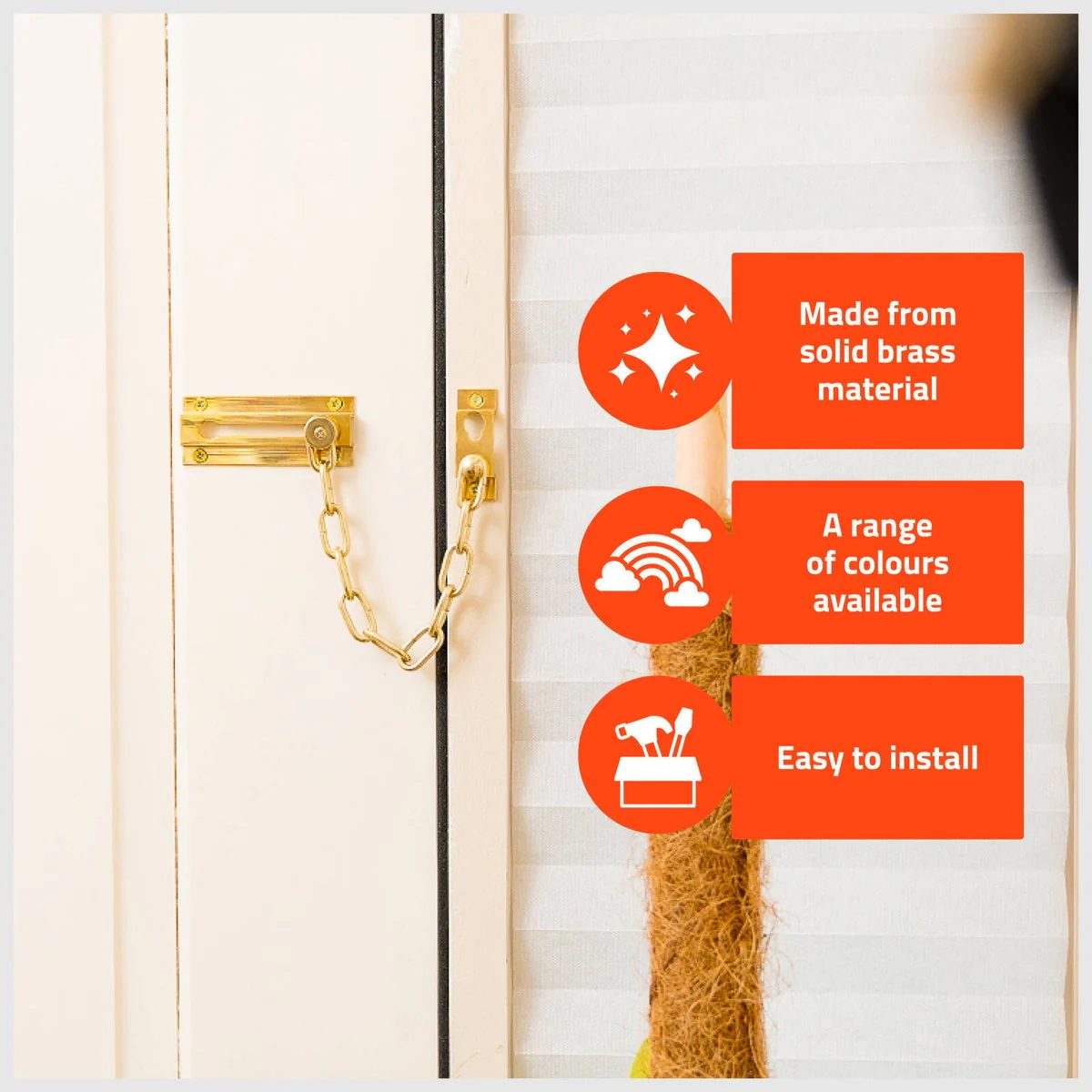 Taskmaster Security Door Chain - 32mm x 80mm - Solid Brass - Easy Install - Image 3