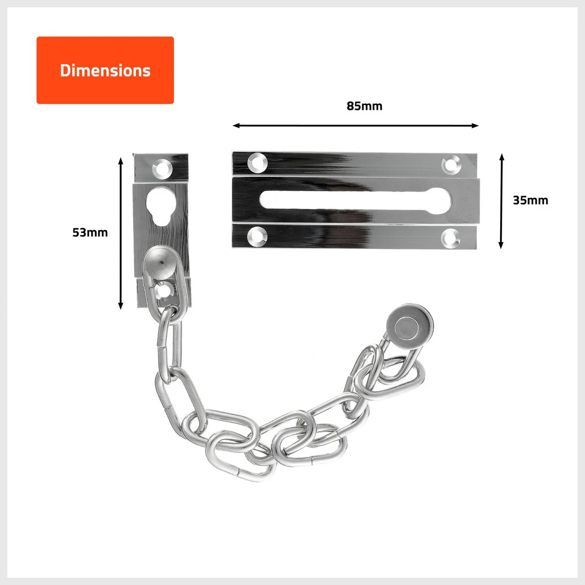 Taskmaster Security Door Chain - 52mm x 95mm - Solid Brass - Chrome Plated - Image 2