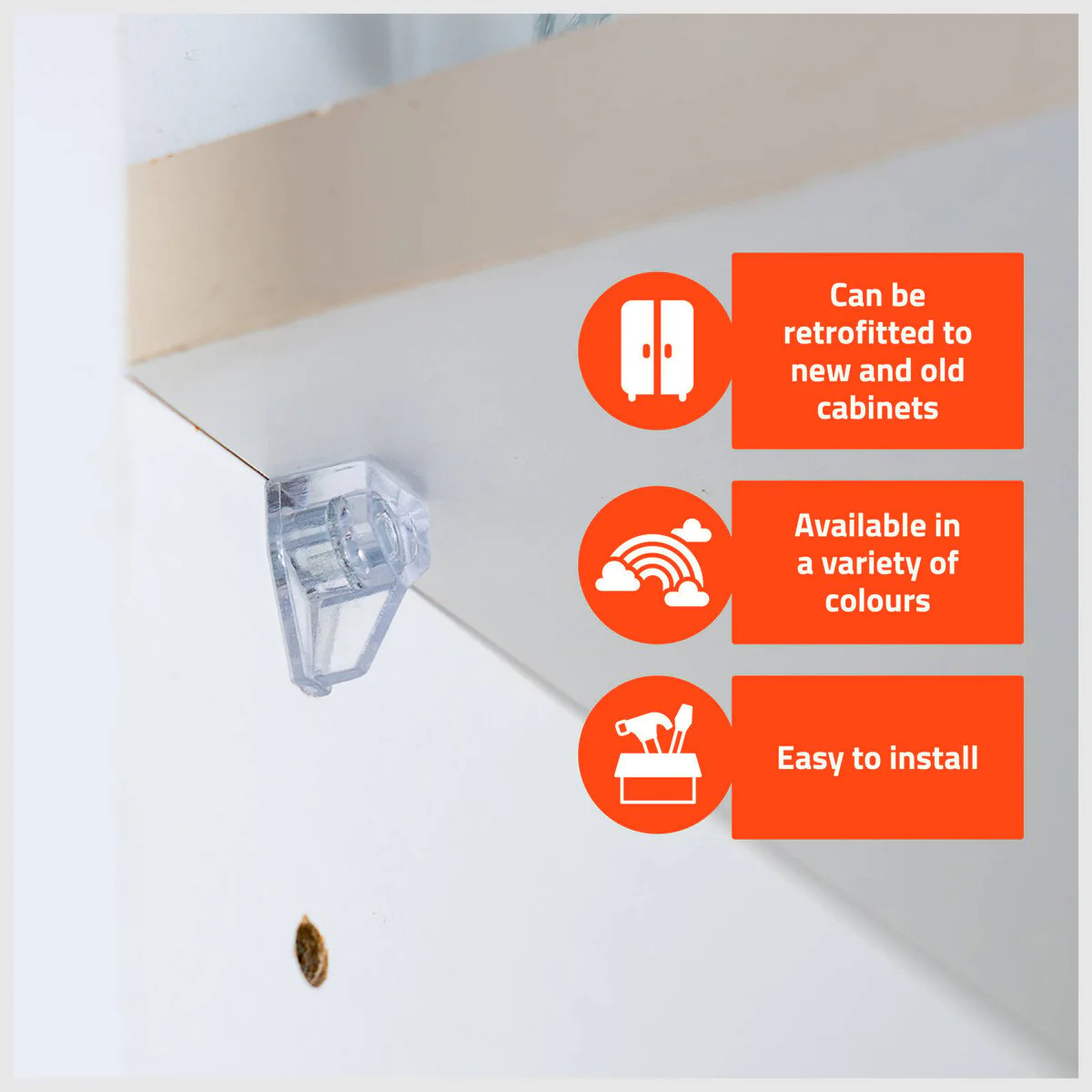 Taskmaster Shelf Support - 5mm Pin - Clear Plastic - Easy Install - Image 3