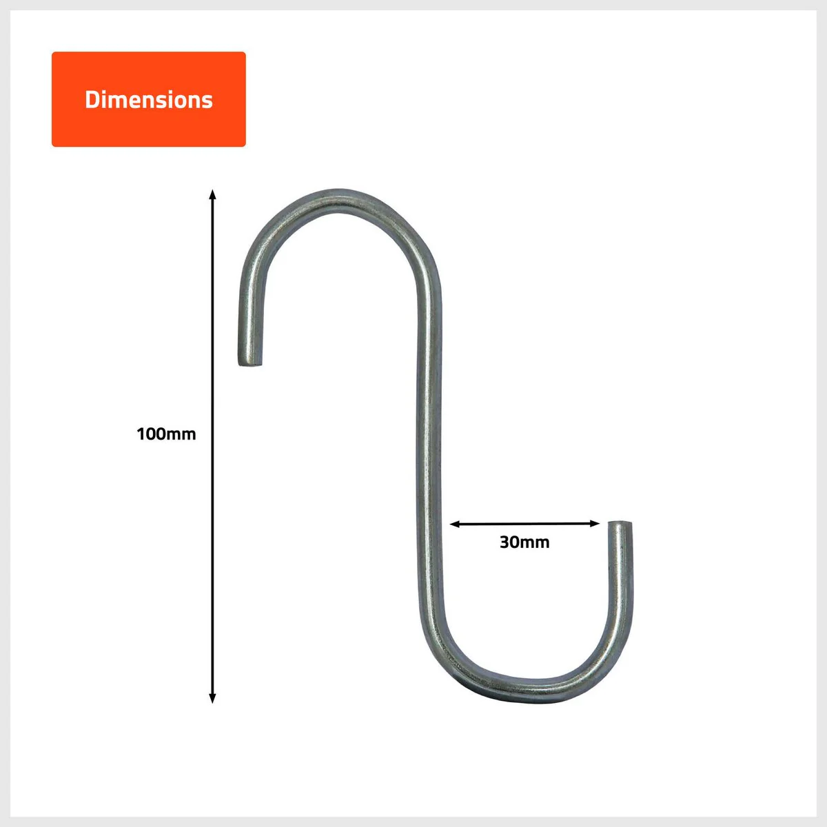 Taskmaster Steel S Hook 4 Pack - 100 x 30 x 5mm - Durable Garage Storage - Image 2