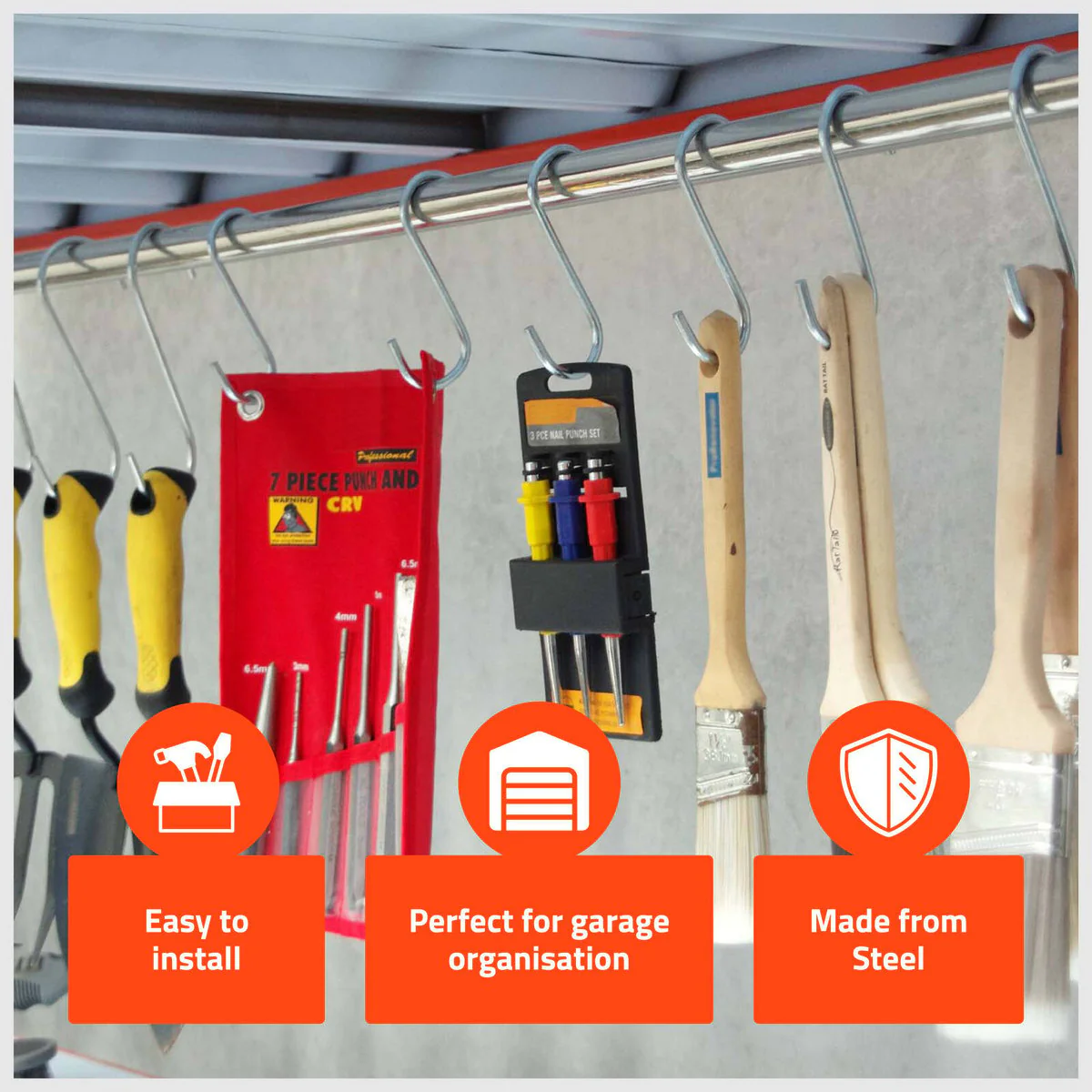 Taskmaster Steel S Hook 4 Pack - 100 x 30 x 5mm - Durable Garage Storage - Image 3