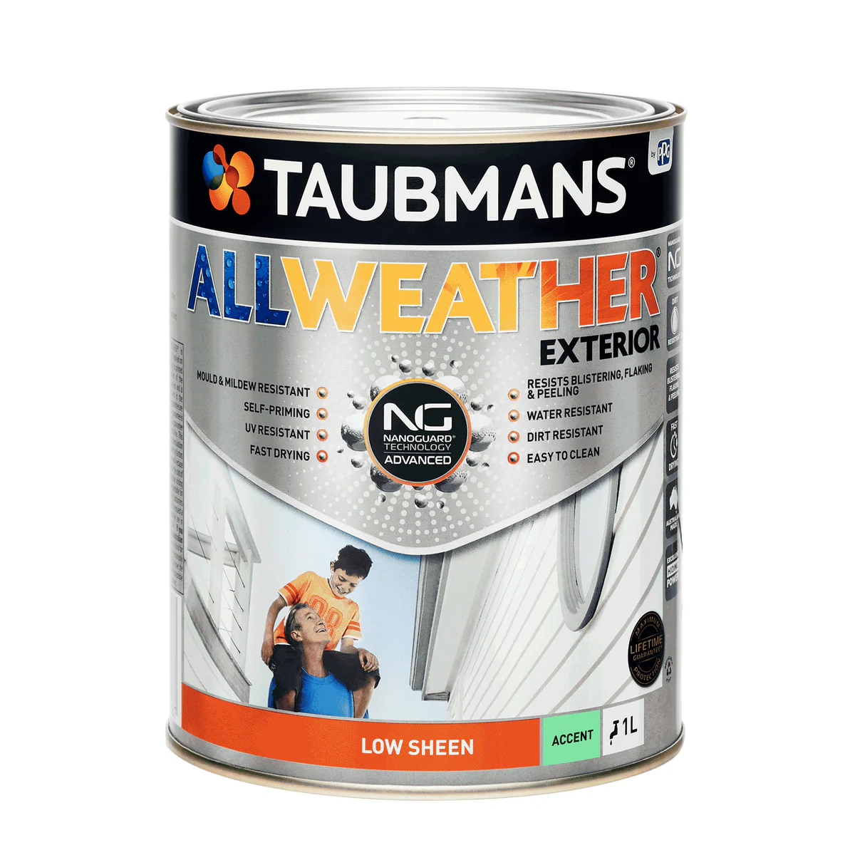 Taubmans 1L Accent Low Sheen All Weather Exterior Paint - Mould Resistant - UV Protection