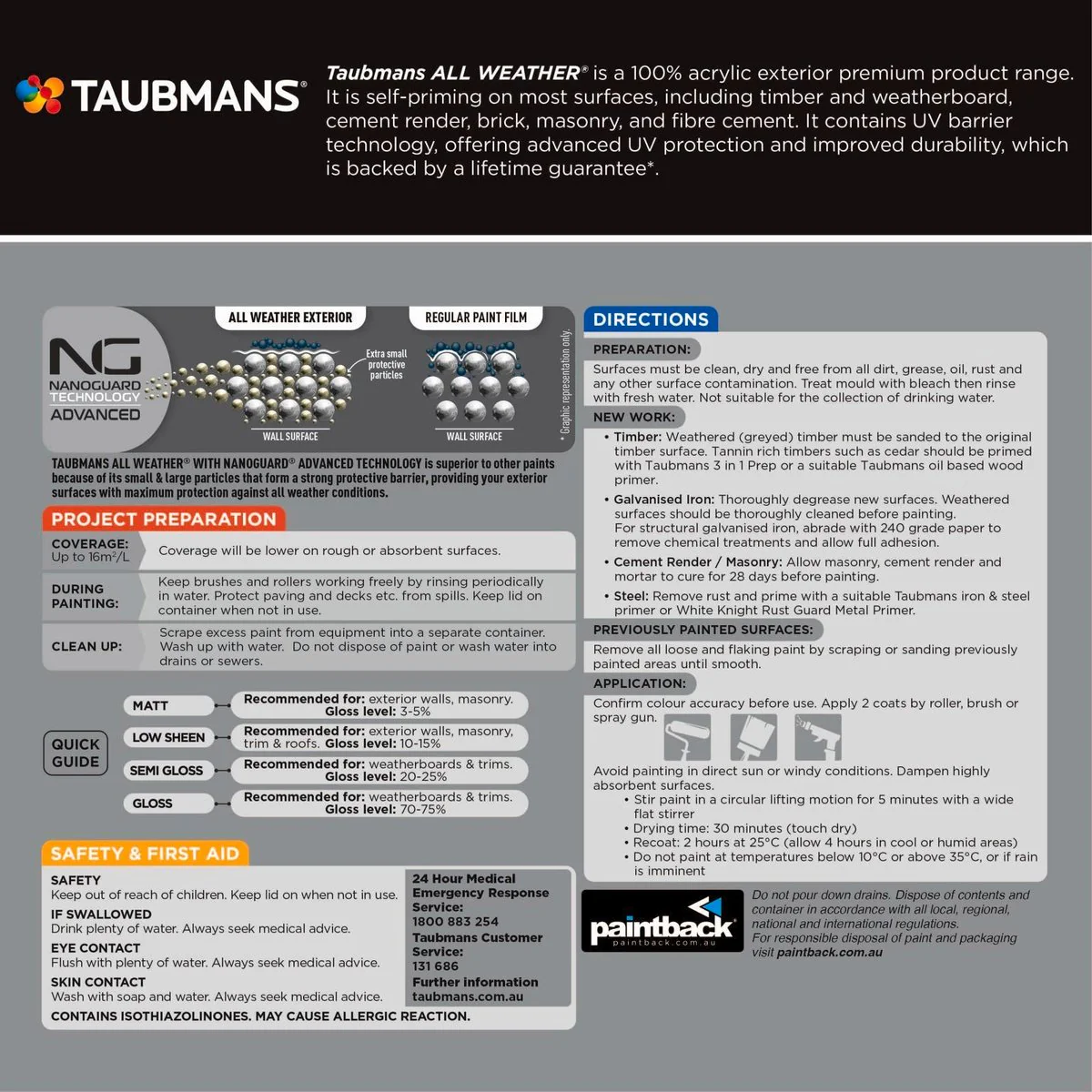 Taubmans 1L Dark Low Sheen All Weather Exterior Paint - Water Based - Mould Resistant - Image 4