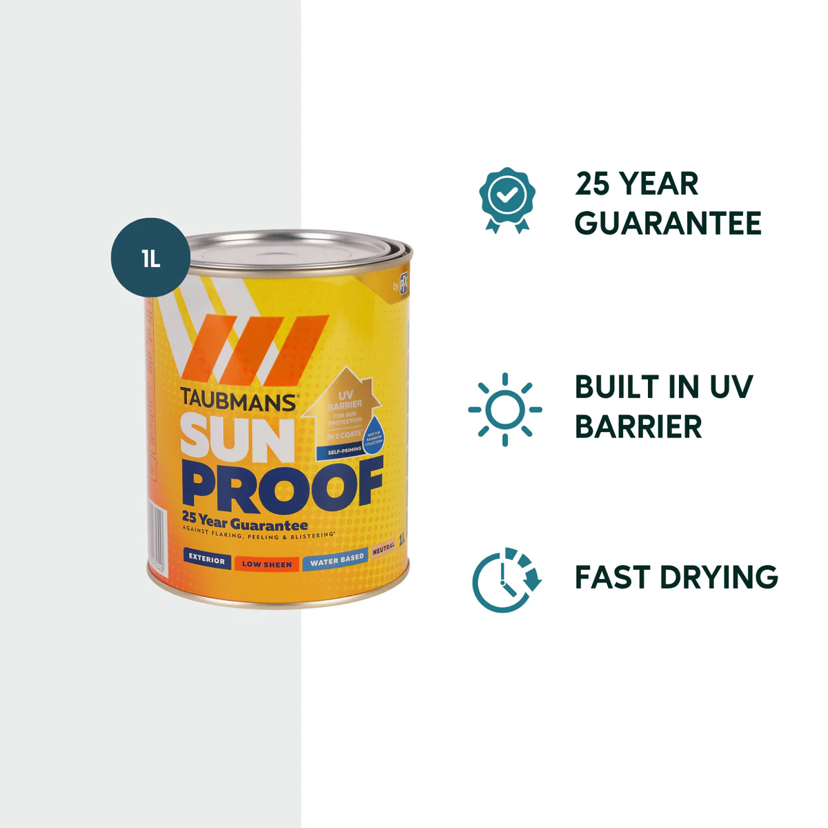Taubmans 1L Neutral Low Sheen Sunproof Exterior Paint - UV Protection - Fast Drying - Image 2