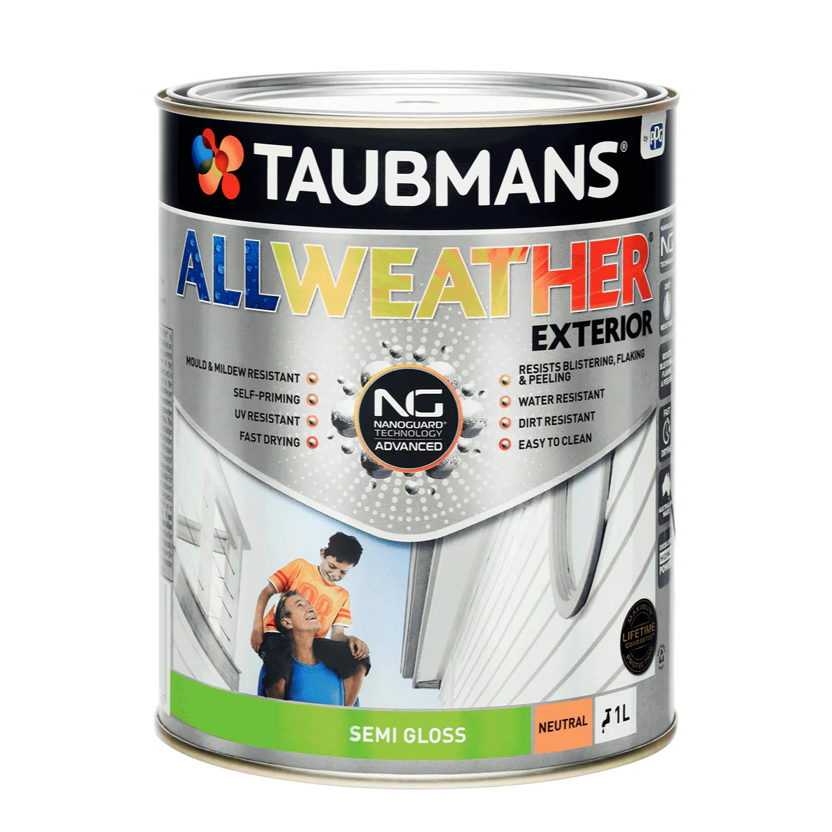 Taubmans 1L Neutral Semi Gloss All Weather Exterior Paint - Mould Resistant - UV Protection