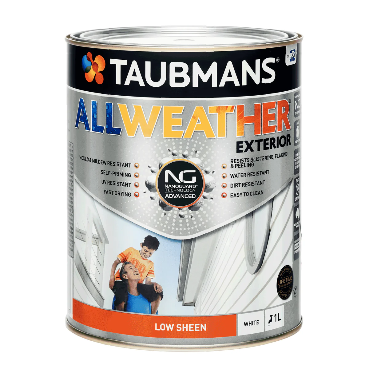 Taubmans 1L White Low Sheen All Weather Exterior Paint - Mould Resistant - Fast Drying