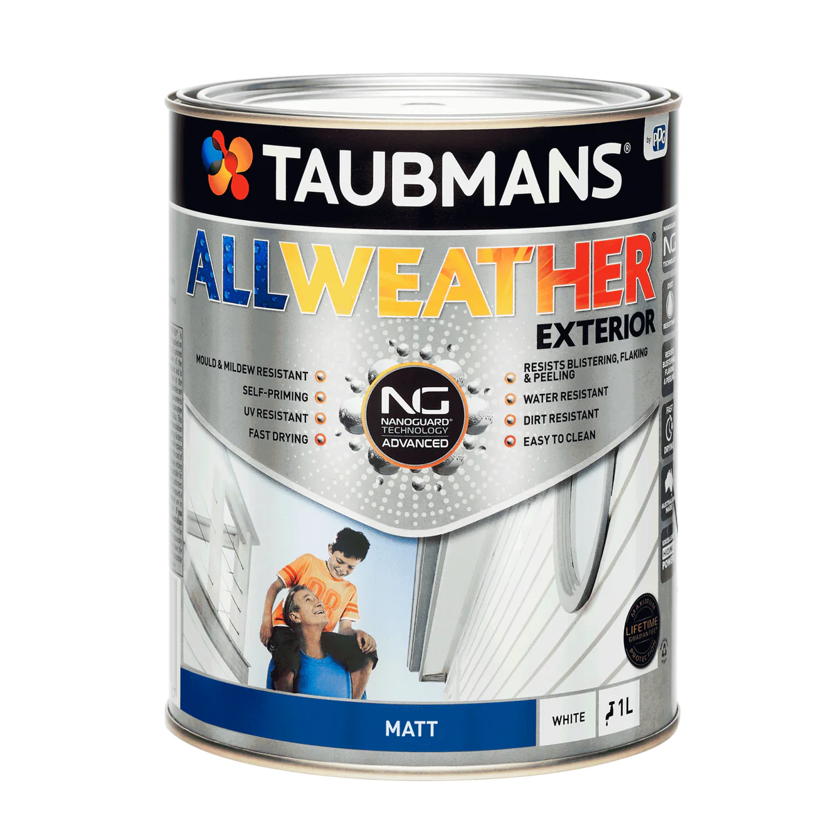 Taubmans 1L White Matt All Weather Exterior Paint - Water Based - Mould Resistant