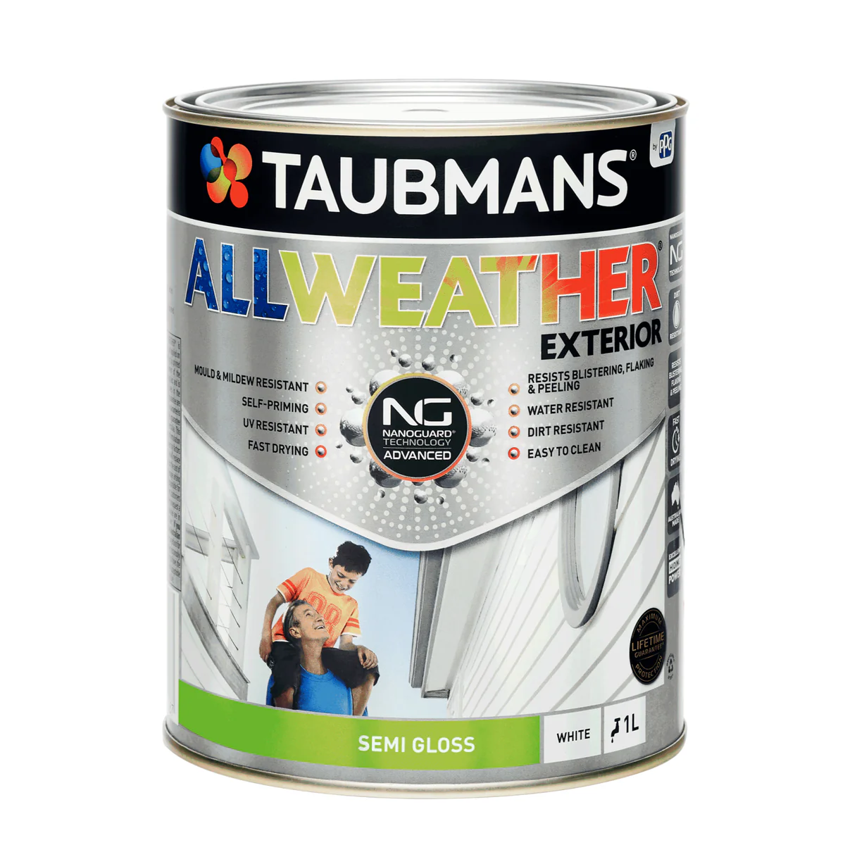 Taubmans 1L White Semi Gloss All Weather Exterior Paint - Mould Resistant - UV Protection