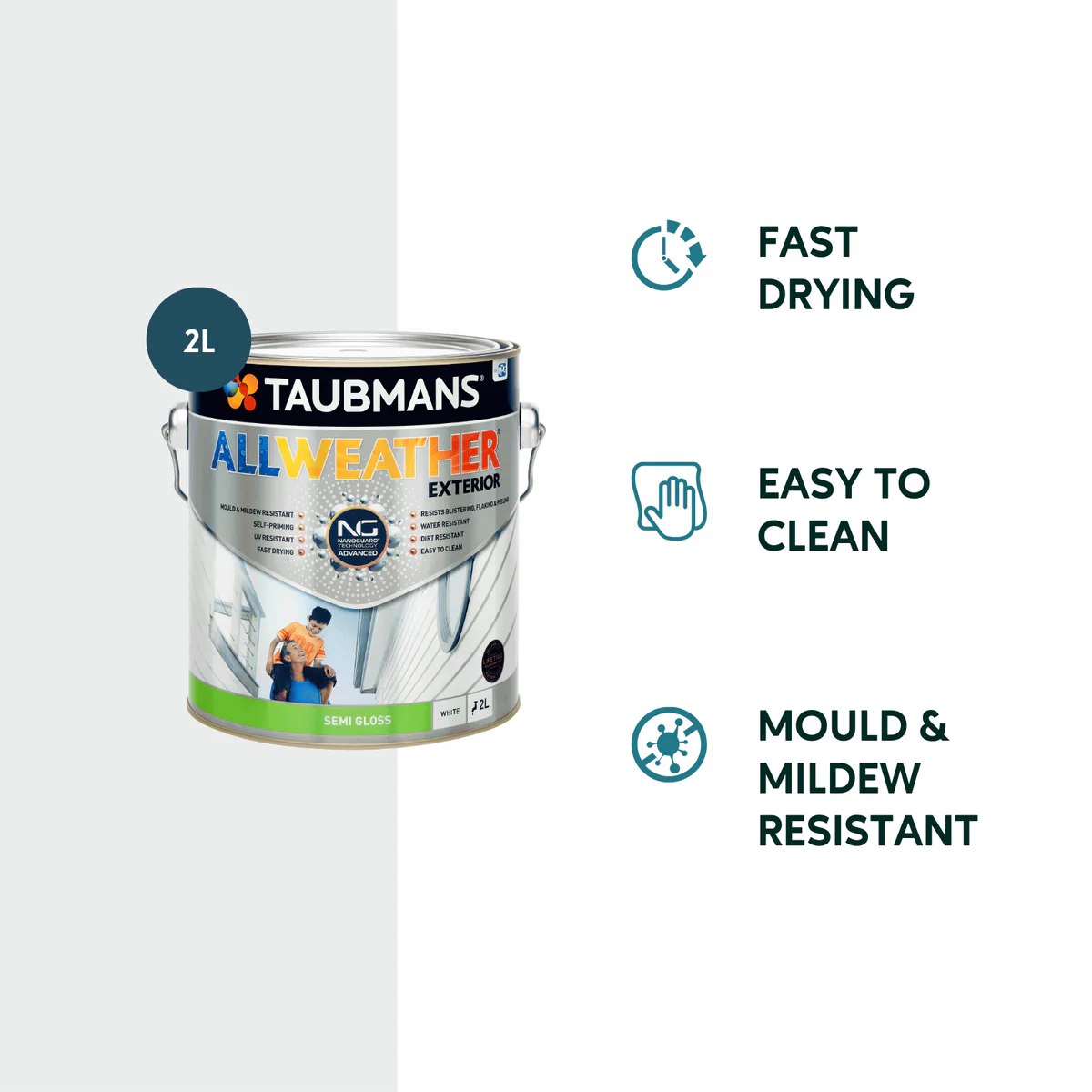 Taubmans 1L White Semi Gloss All Weather Exterior Paint - Mould Resistant - UV Protection - Image 2