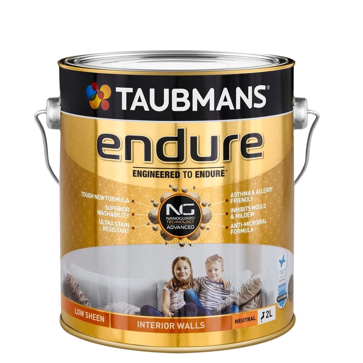 Taubmans 2L Neutral Low Sheen Endure Interior Walls Paint - Stain Resistant - Low Odour