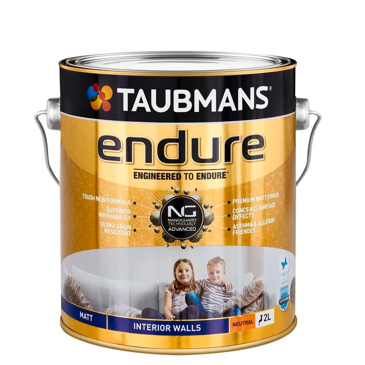 Taubmans 2L Neutral Matt Endure Interior Walls Paint - 2L - Water Based - Stain Resistant - Low Odour