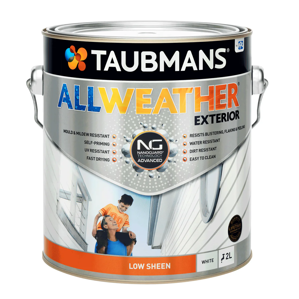 Taubmans 2L White Low Sheen All Weather Exterior Paint - Mould Resistant - Fast Drying