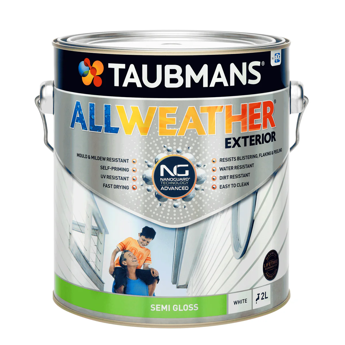 Taubmans 2L White Semi Gloss All Weather Exterior Paint - Mould Resistant - UV Protection