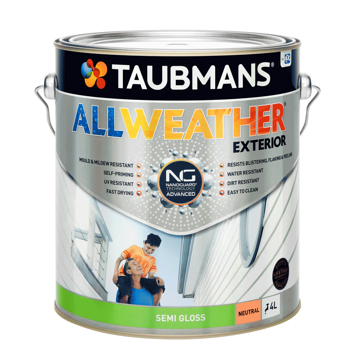 Taubmans 4L All Weather Exterior Paint - Neutral - Semi Gloss - 4L - Mould Resistant
