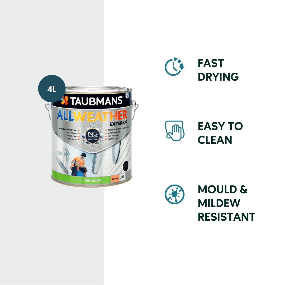 Taubmans 4L All Weather Exterior Paint - Neutral - Semi Gloss - 4L - Mould Resistant - Image 2
