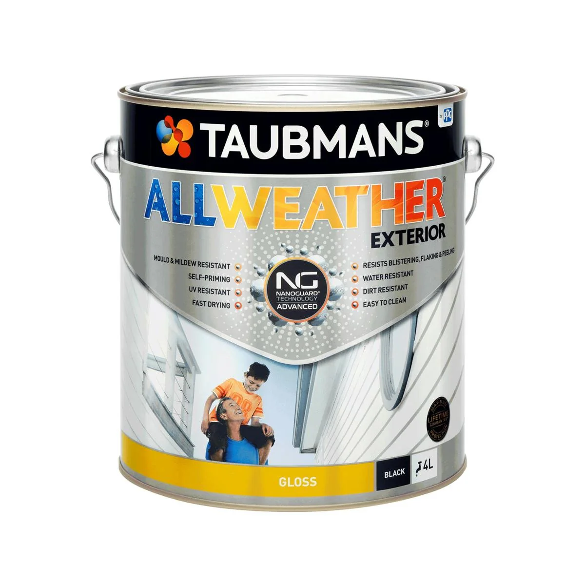 Taubmans 4L Black Gloss All Weather Exterior Paint - Water Based - Mould Resistant