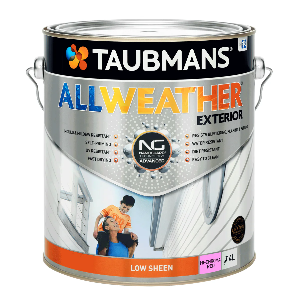 Taubmans 4L Hi C Red Low Sheen Exterior Paint - All Weather - Mould Resistant