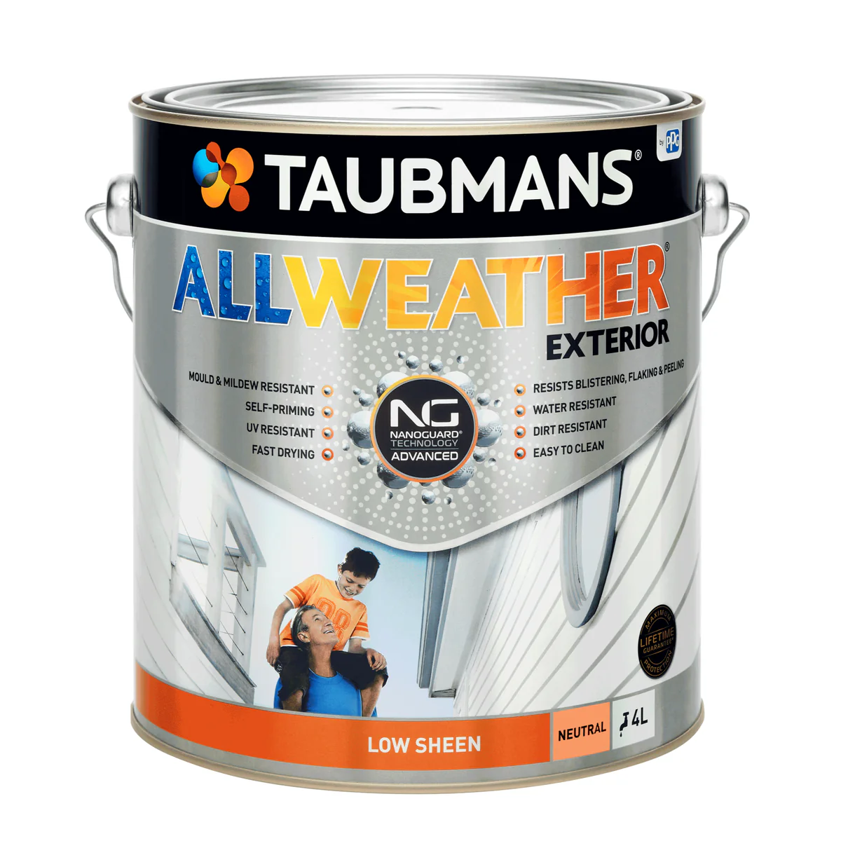 Taubmans 4L Neutral Low Sheen All Weather Exterior Paint - Mould Resistant - Fast Drying