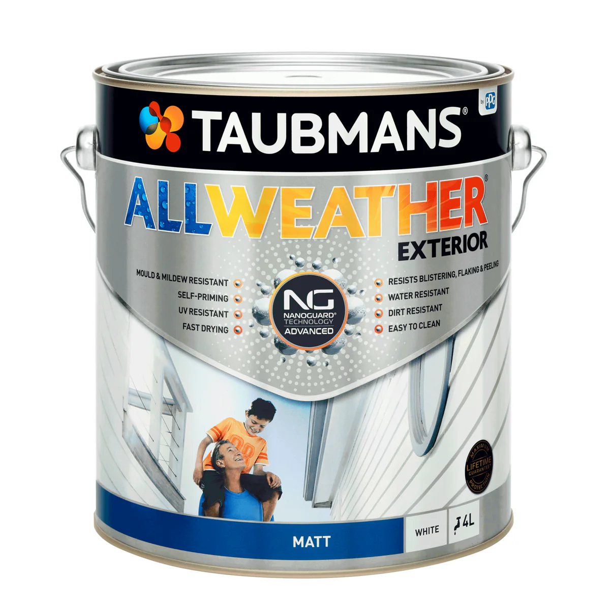 Taubmans 4L White Matt All Weather Exterior Paint - Water Based - Mould Resistant