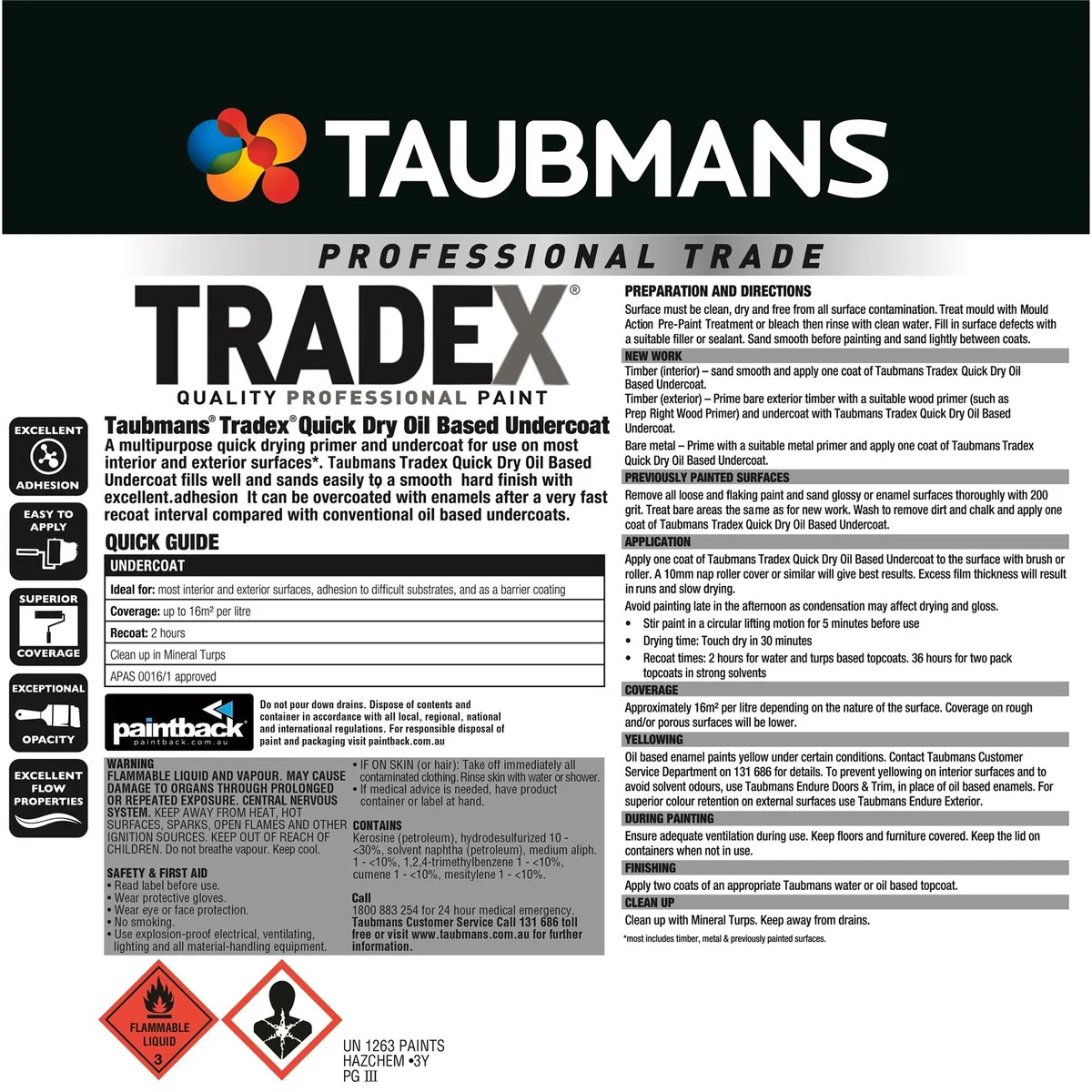Taubmans 4L White Oil Based Tradex Interior Quick Dry Undercoat - Sealer - 180mm x 195mm x 180mm - Quick Drying - Stain Blocking - Image 4