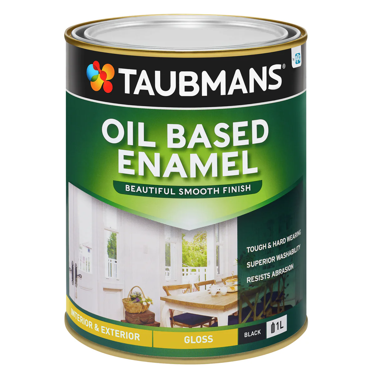 Taubmans Black Gloss Oil Based Enamel - 1L - Durable for Interior & Exterior