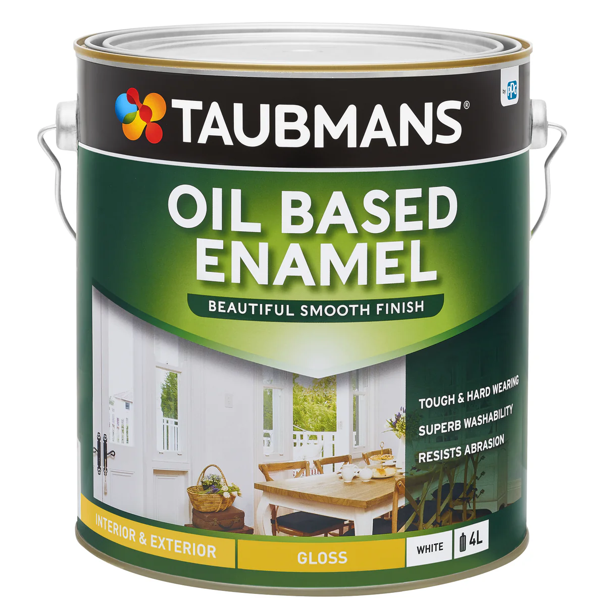Taubmans Gloss White Oil Based Enamel - 4L - Durable Finish - 5.022kg