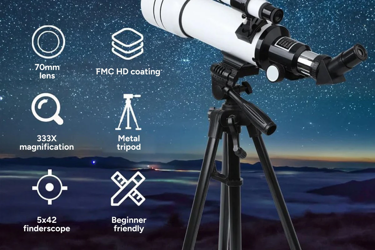Telescope with 70mm Lens, Tripod & Smartphone Adapter for Stargazing - Image 6