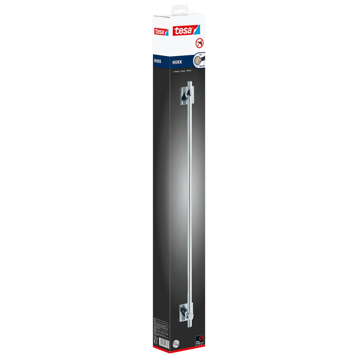 Tesa Hukk Single Bath Towel Rail - 90mm x 700mm - Chrome - Image 2
