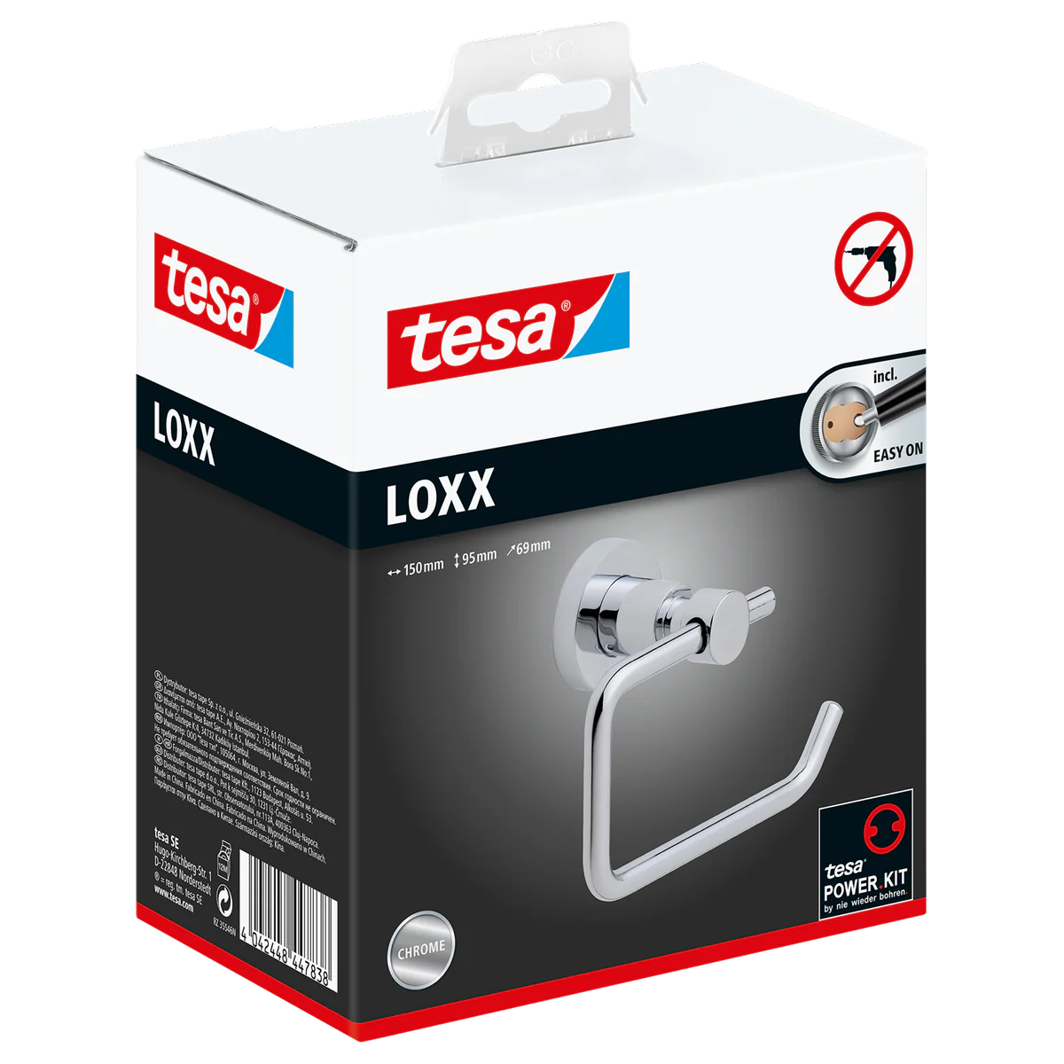 Tesa Loxx Toilet Roll Holder - Self-Adhesive - Chrome - 95mm x 150mm x 69mm - Image 2
