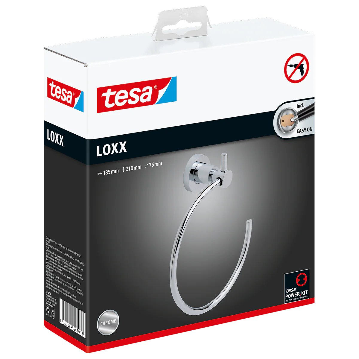 Tesa Loxx Towel Ring - Self-Adhesive Chrome Metal - 185mm x 205mm - Image 2