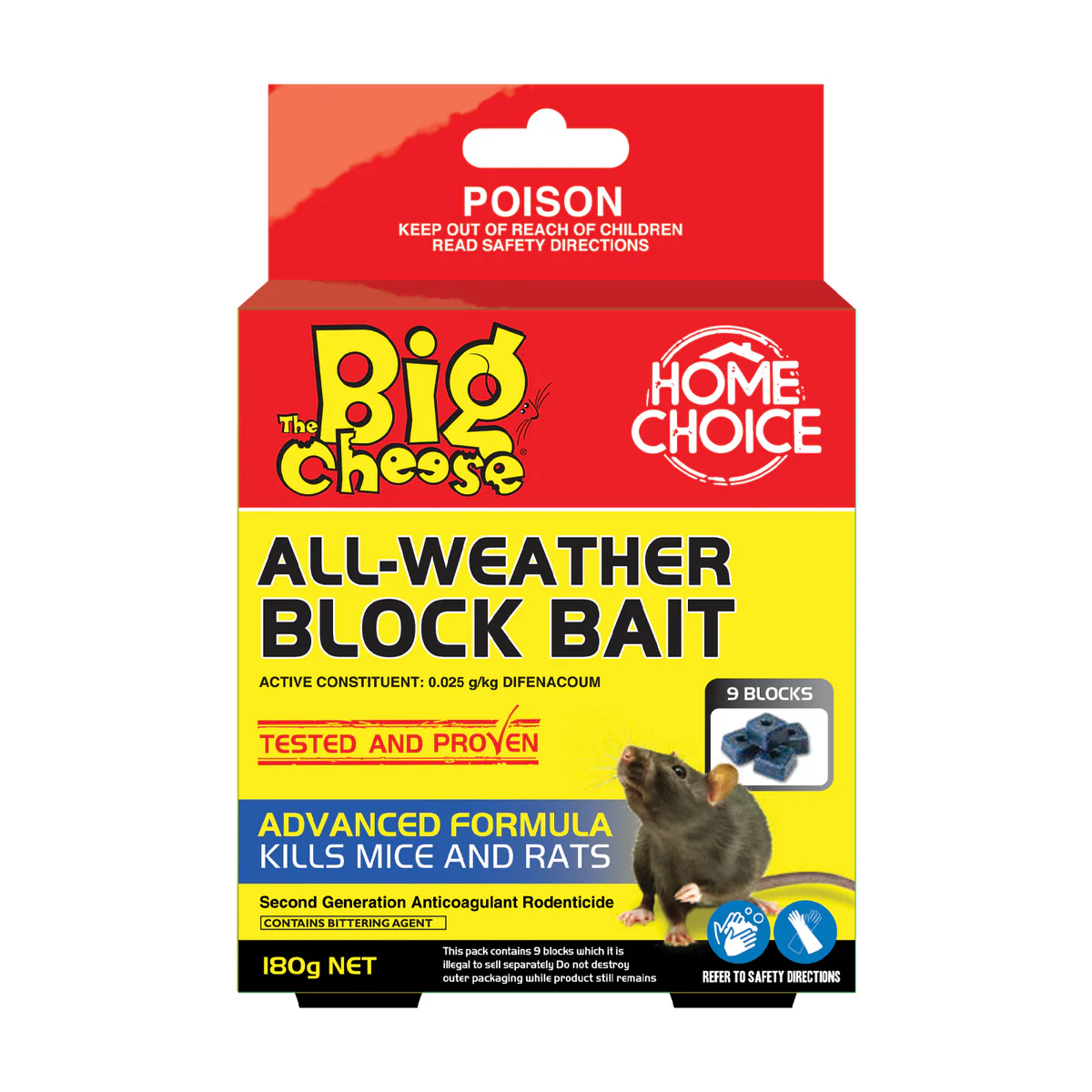 The Big Cheese All Weather Block Bait - 9 x 20g - Rodenticide - Indoor/Outdoor