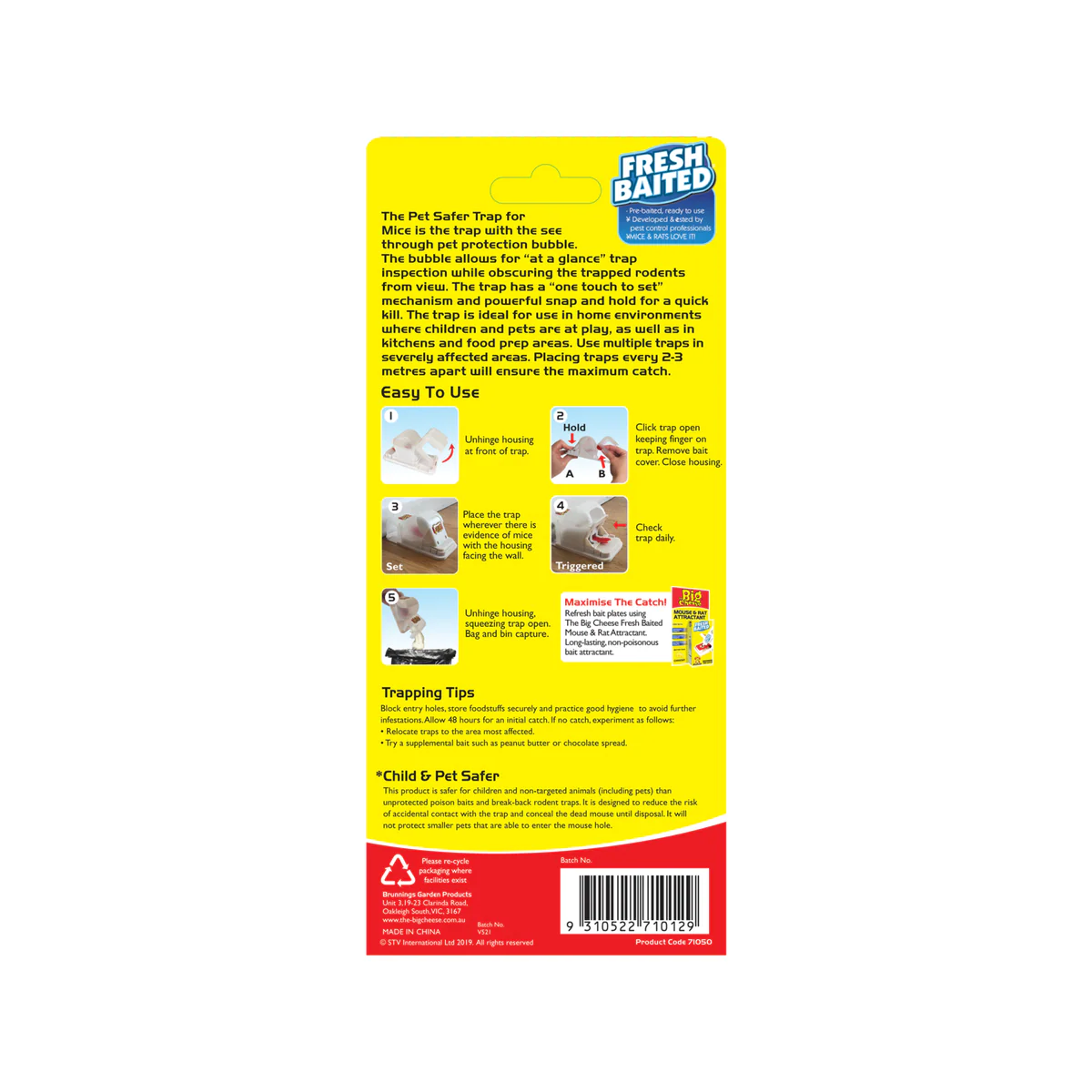 The Big Cheese Pet Safer Mouse Trap - Reusable Indoor Rodent Control - 95mm x 23mm x 75mm - Image 2
