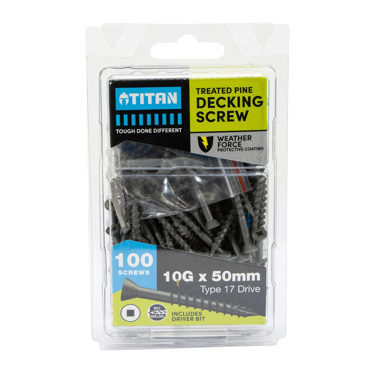 Titan 10g x 50mm Weather Force Deck Treated Pine Screws Qty 100 - Durable Corrosion Protection