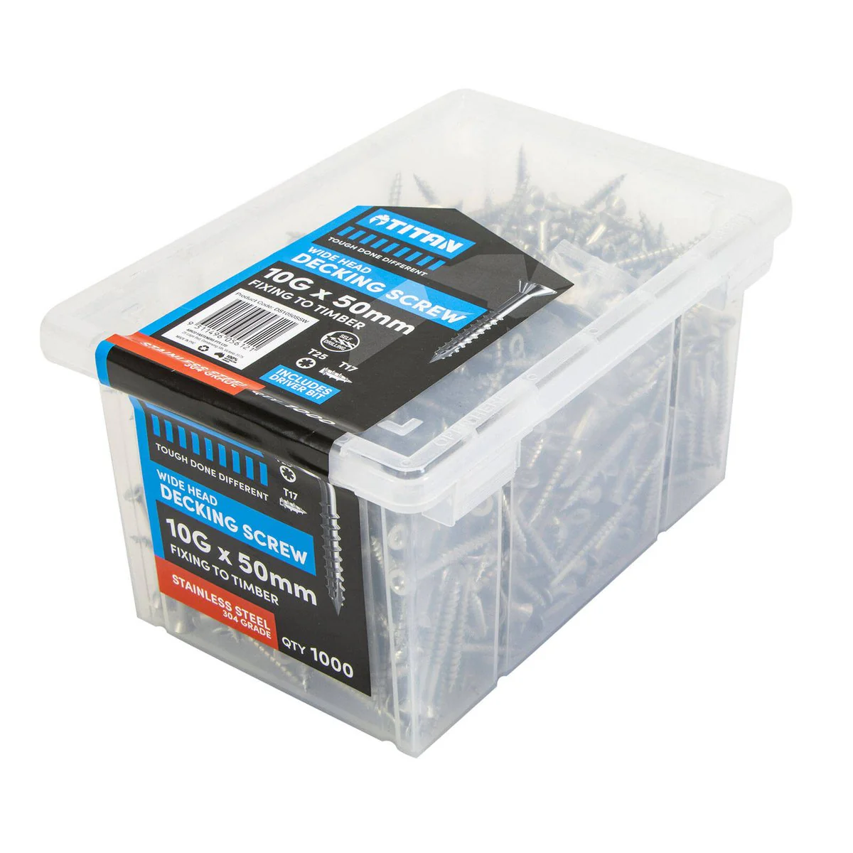 Titan 10g x 50mm Wide Head Decking Screw 304 Stainless Steel Pack of 1000 - Durable - Flush Finish - Image 2
