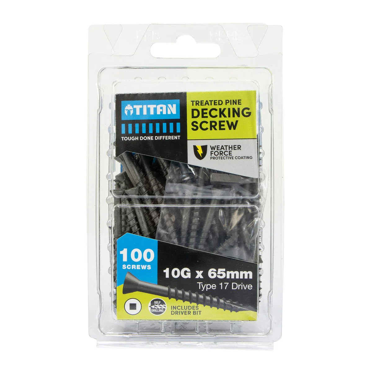 Titan 10g x 65mm Deck Treated Pine Screw Pack of 100 - Weather Force - Corrosion Protection