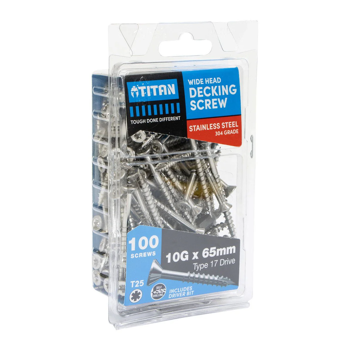 Titan 10g x 65mm Wide Head Decking Screw 304 Stainless Steel - Pack of 100 - Durable for Decking - Image 2