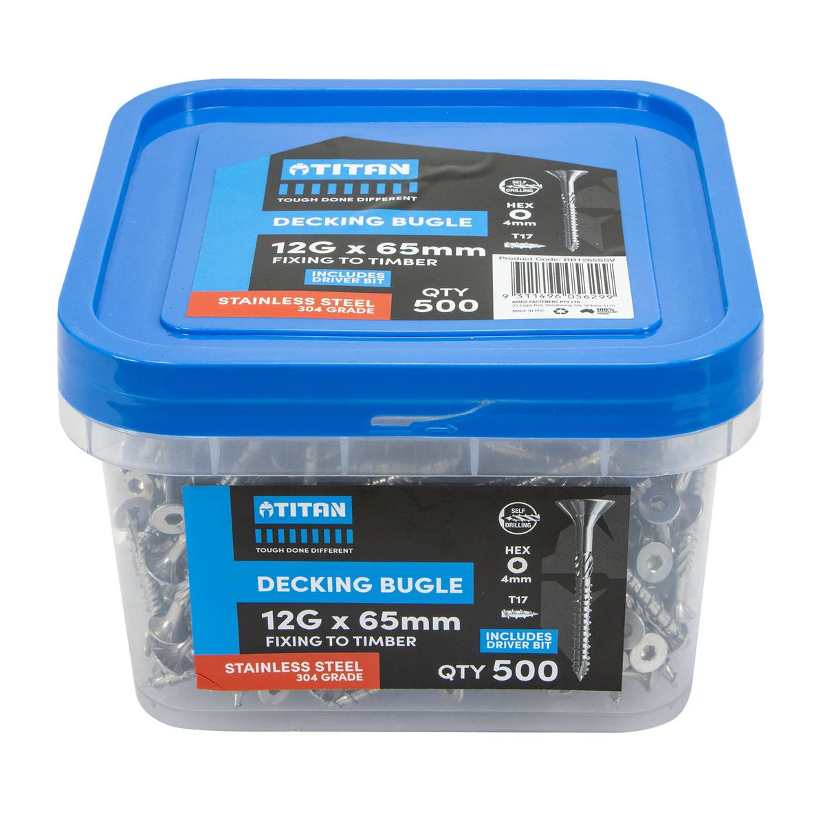 Titan 12g x 65mm Decking Screws - 304 Stainless Steel - Pack of 500 - Durable